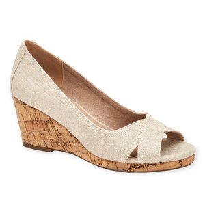 Charter Club TONIIE Platino Peep Toe Slip On Wedge Heel Platform Women's Sandals